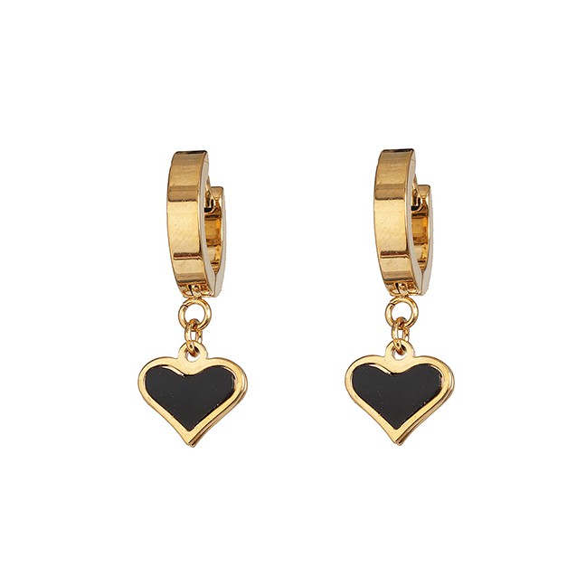 LRC Anting Tusuk Fashion Heart-shaped Gold Titanium Steel Eye Anchor Ear Stud D57335