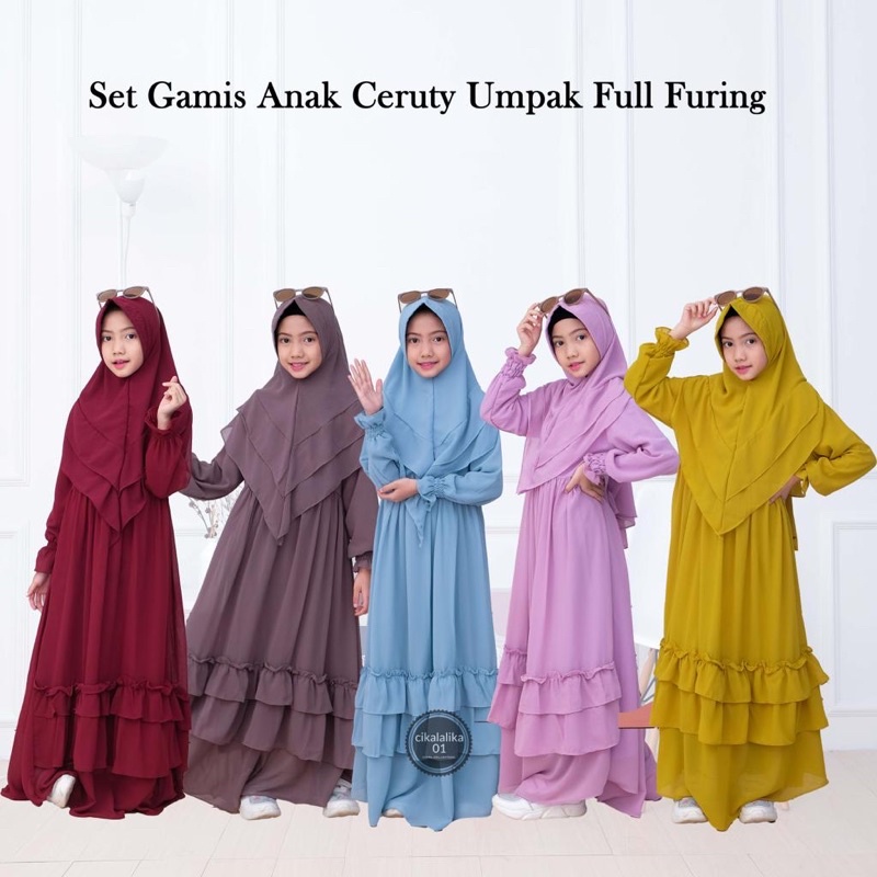 gamis anak ceruty umpak polos rempel pull puring