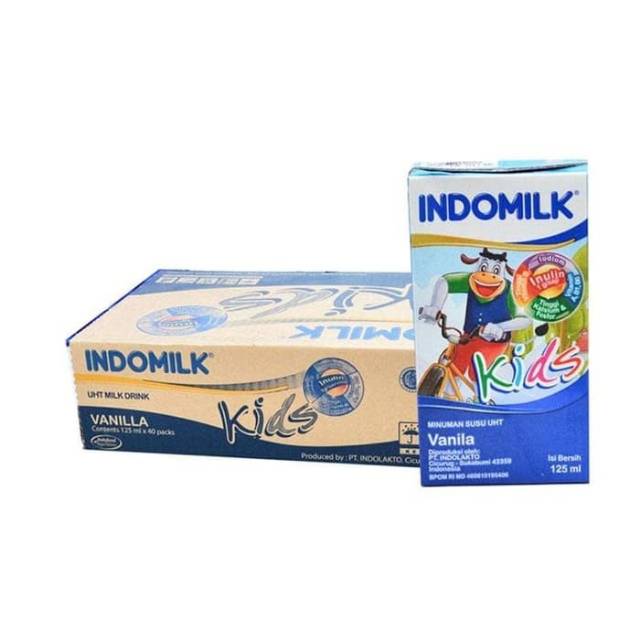 

Susu UHT indomilk kids 115 ml rasa vanila ( 1 karton isi 40 )
