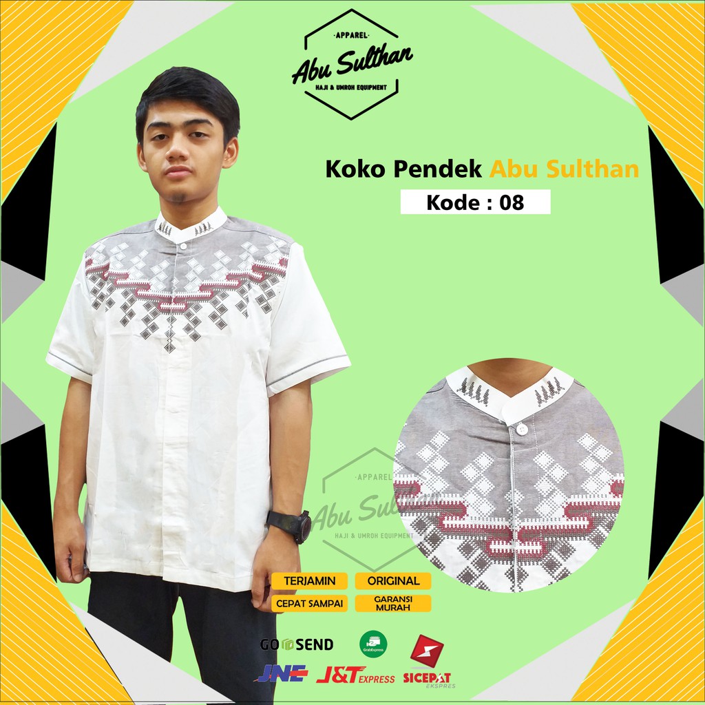 BAJU KOKO LENGAN PENDEK ABU SULTHAN / KOKO LENGAN PENDEK BORDIR TERBARU / ATASAN MUSLIM / KOKO MOTIF