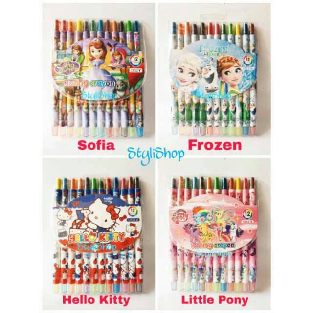 

(PANJANG) Krayon Putar Motif Karakter Anak /Kartun 12 Warna