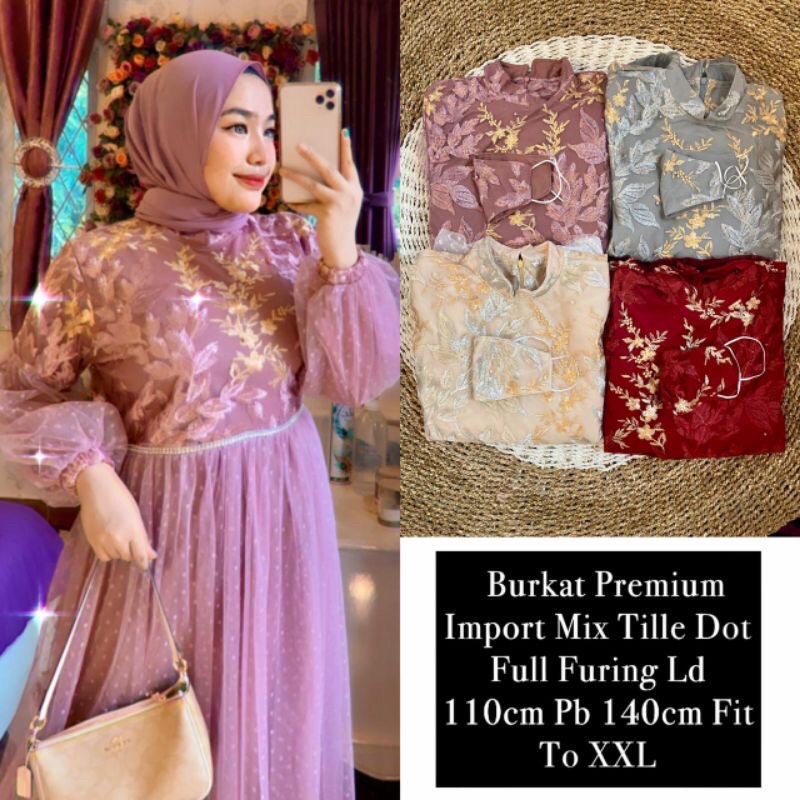 Dress premium/Dress kondangan lengan balon/dress pesta kondangan tile dotty/Dress premium brokat til
