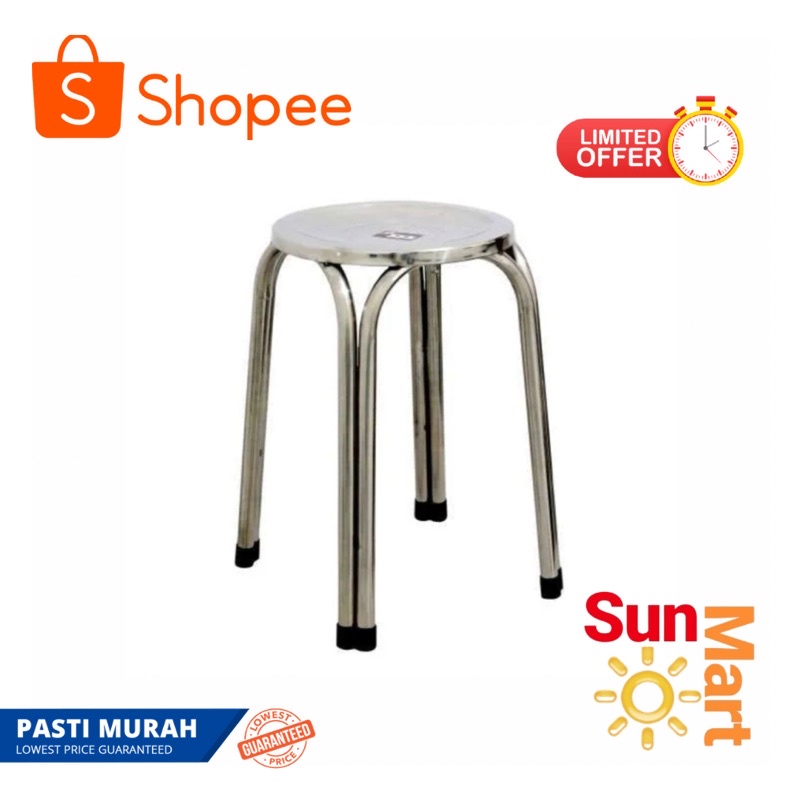 Kursi Stainless Restoran Bulat 47cm Kilap Bangku Stainless Tebal Anti Karat