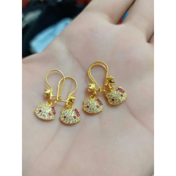 ANTING HELLO KITTY MATA IMPORT PERAK(925) LAPIS MAS PUTIH