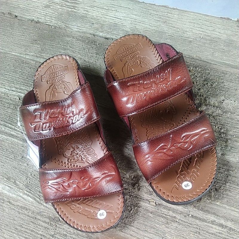 sandal kulit asli slip-on HR 2 coklat nyaman dipakai