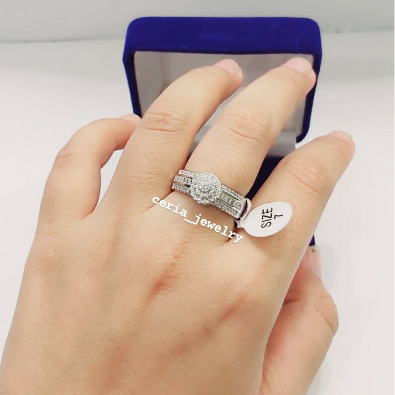 Cincin Perak Asli Silver 925 Lapis Emas Putih Model Kristal Terbaru - Perhiasan Perak Wanita