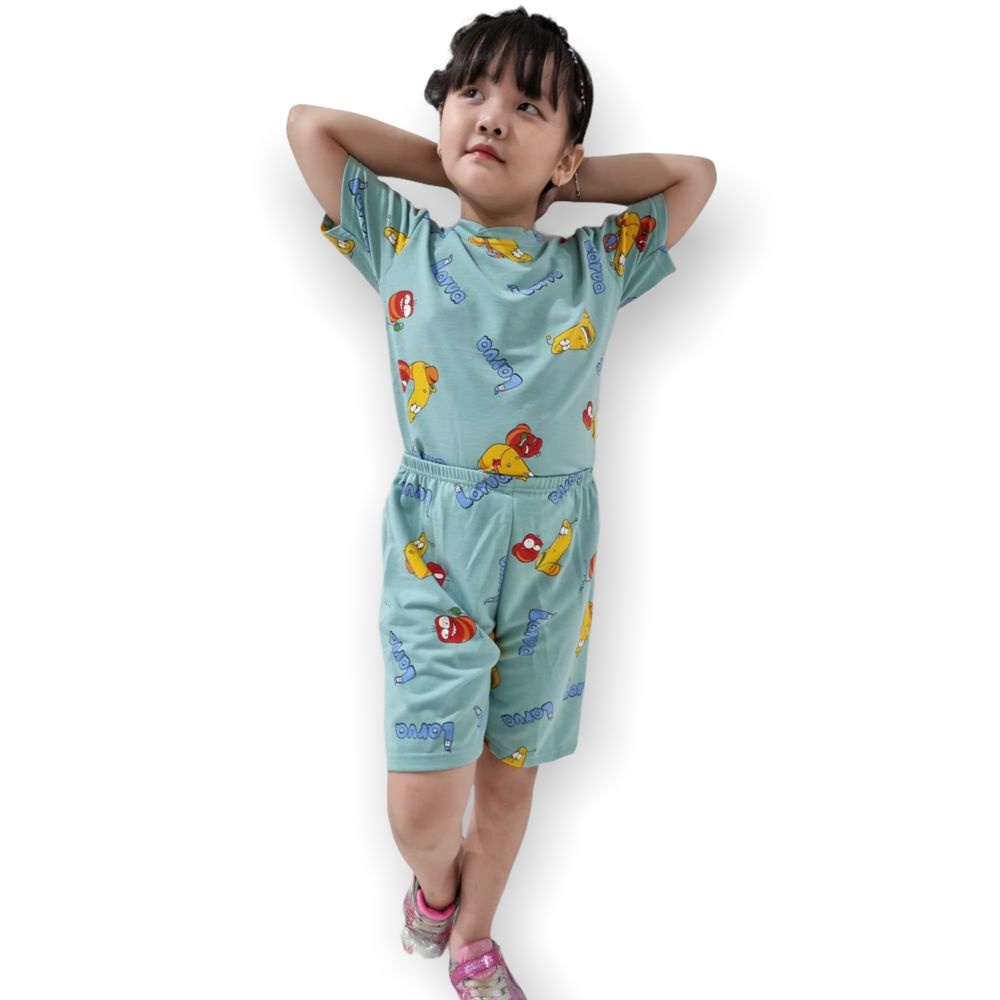 3037 SETELAN ANAK PEREMPUAN MOTIF LARVA TERBARU 1-8 TAHUN NENDES-3