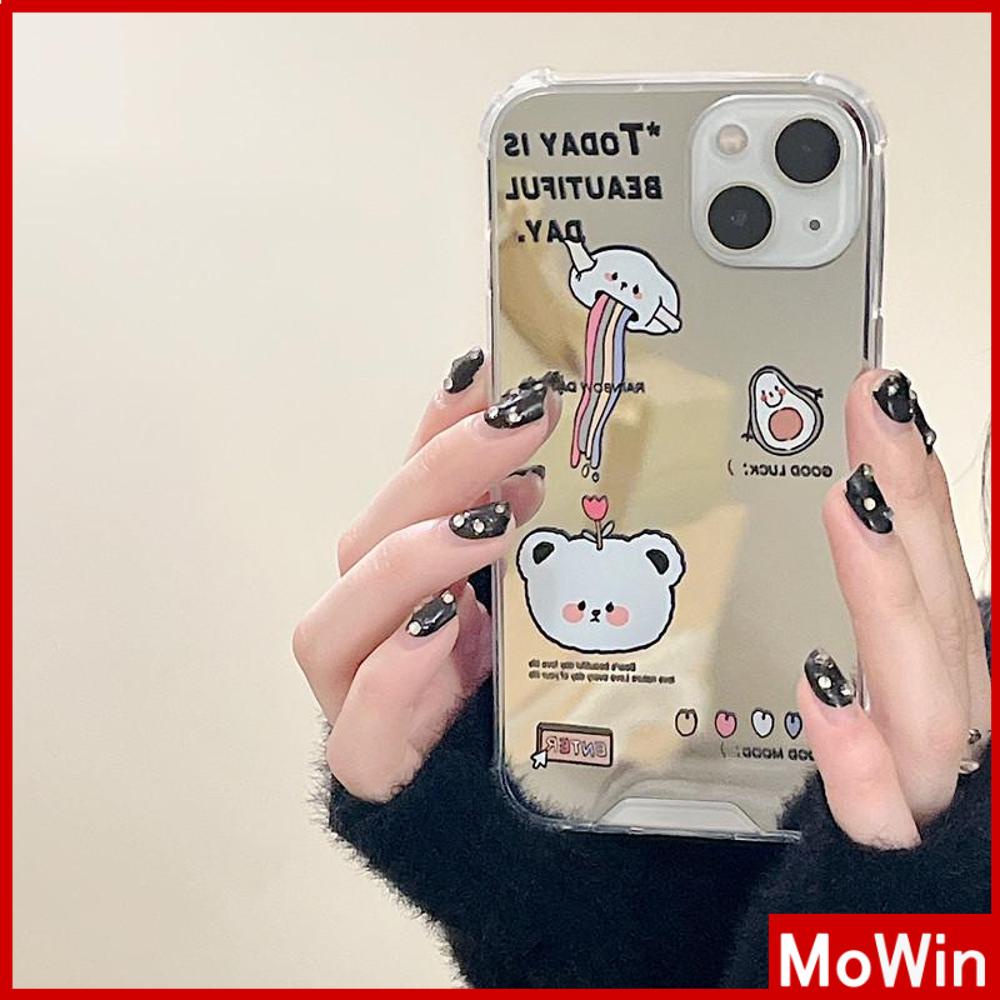 iPhone Case Luxury Acrylic Mirror Airbag Shockproof Protection Camera Rainbow Bear Cartoon Cute Compatible For iPhone 11 Pro Max 13 Pro Max 12 Pro Max 7Plus XS Max