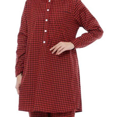 Import Terlaris setelan tunik muslim motif kotak kotak2 baju wanita setcel muslimah set lengan panja