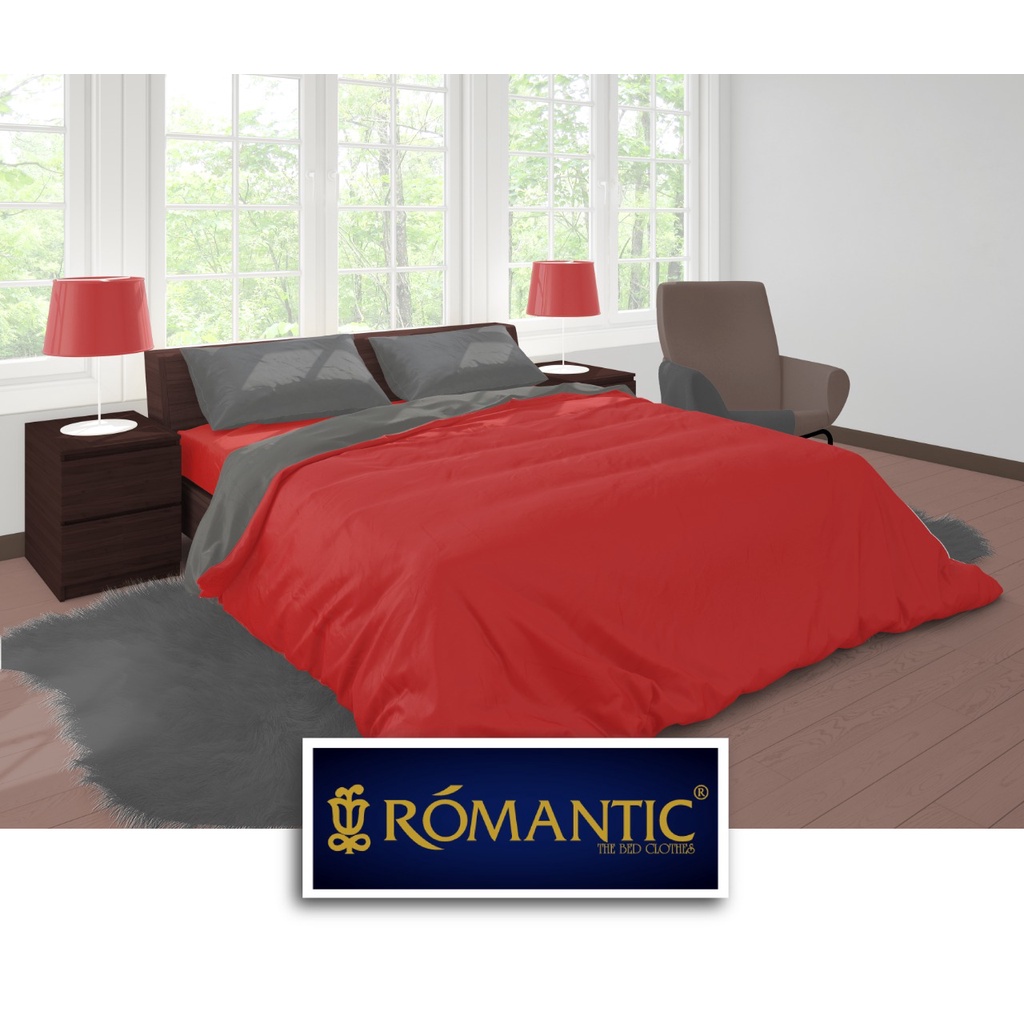 Two Tone Bedcover ROMANTIC Merah x Abu aesthetic Bandung