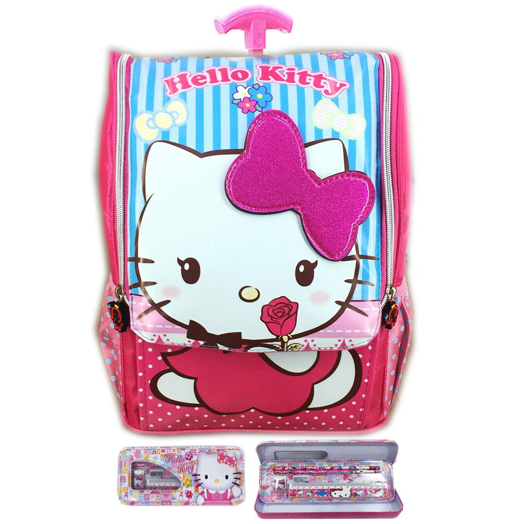 Tas Troley Sekolah Anak TK Jepang Hello Kitty Ribbon 3D Timbul S