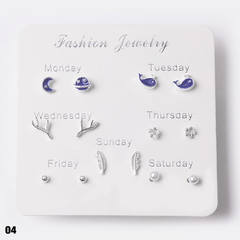 Timekey 7 Pasangset Anting Tusuk Aneka Desain Gaya Korea Untuk Wanita A1K2