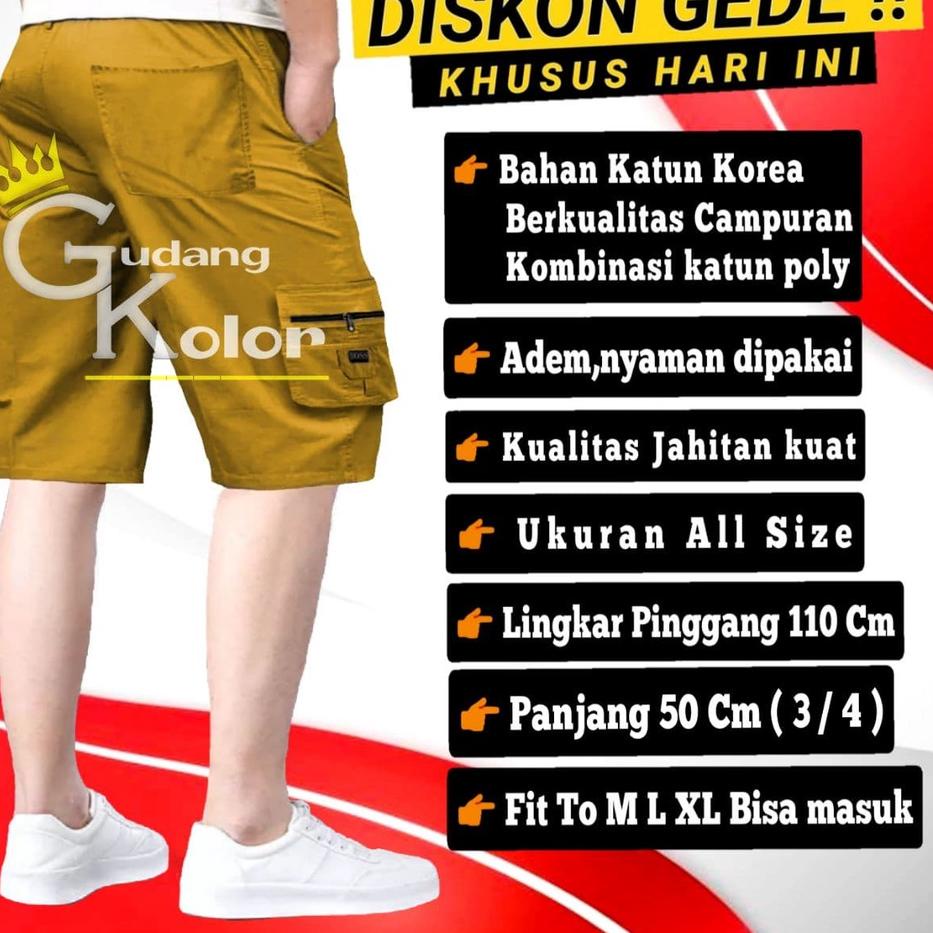 [PRODUK VGEHI] Celana Pendek Cargo Pria Cwok 3/4 Santai Cowok Dewasa Bahan Katun Boss Kargo Polos Pi