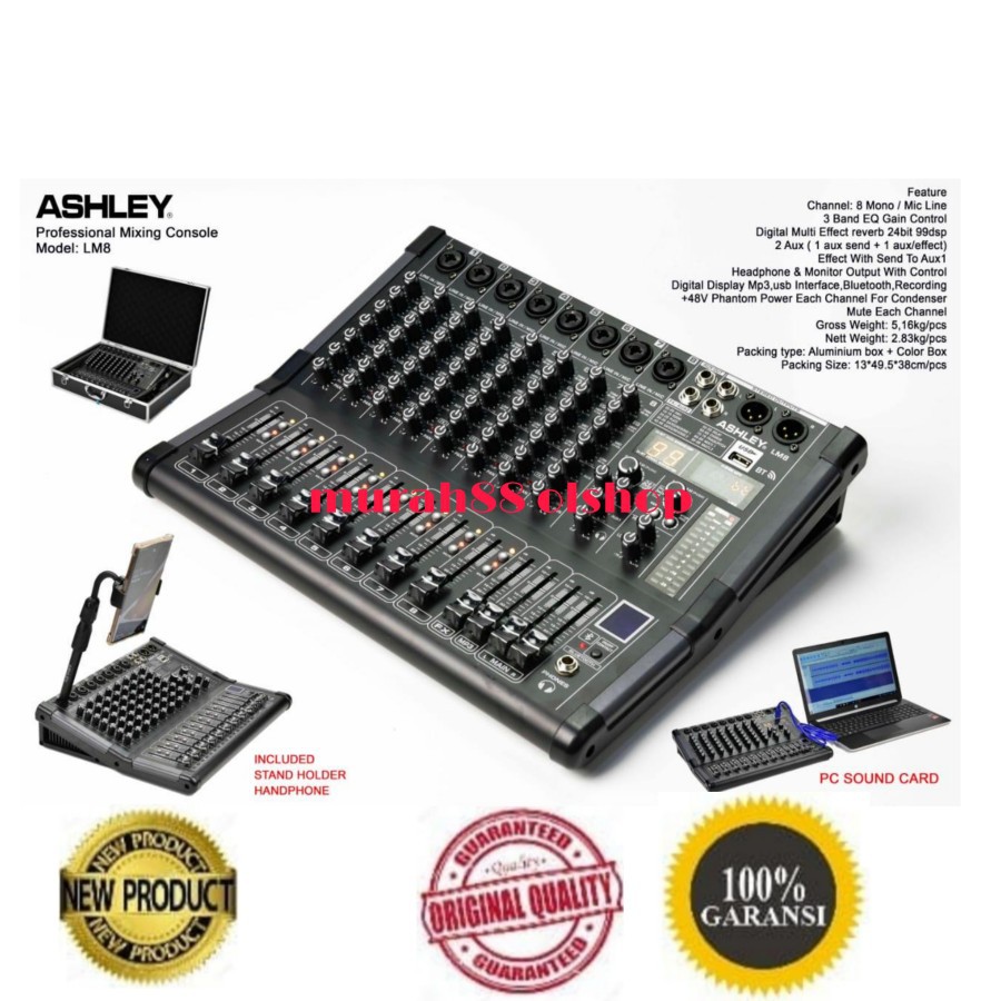 Mixer 8ch Ashley LM8 /LM 8 Original 8 Ch Bluetooth - USB FREE koper