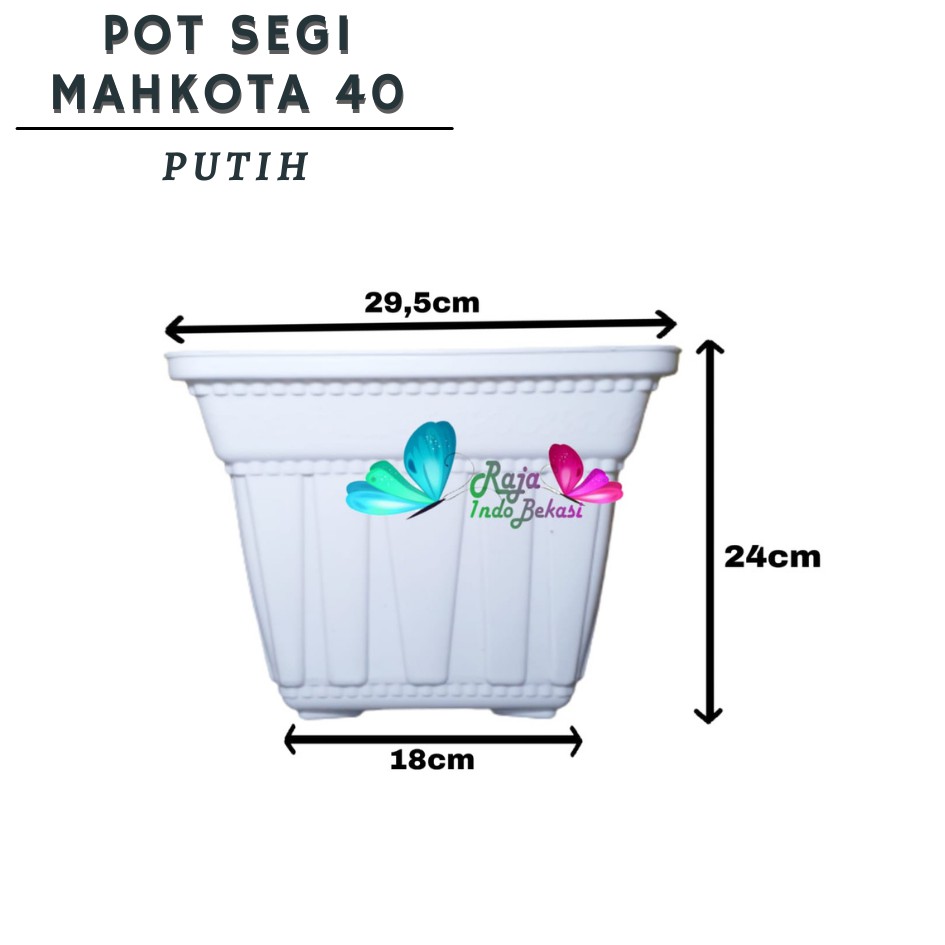 Pot Segi Mahkota 40 Putih Lebar 29.5 Cm - Pot Segi Mahkota Putih - Pot Putih 40 - Pot 40 Segi Hias