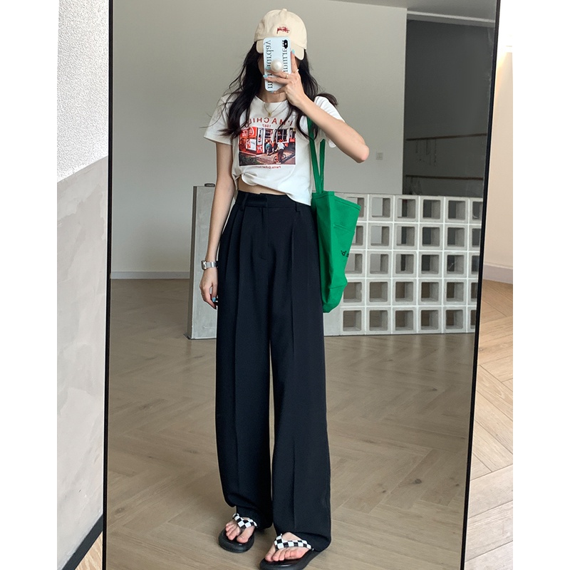 korean style celana kulot Casual celana high waist panjang wanita/straight pant