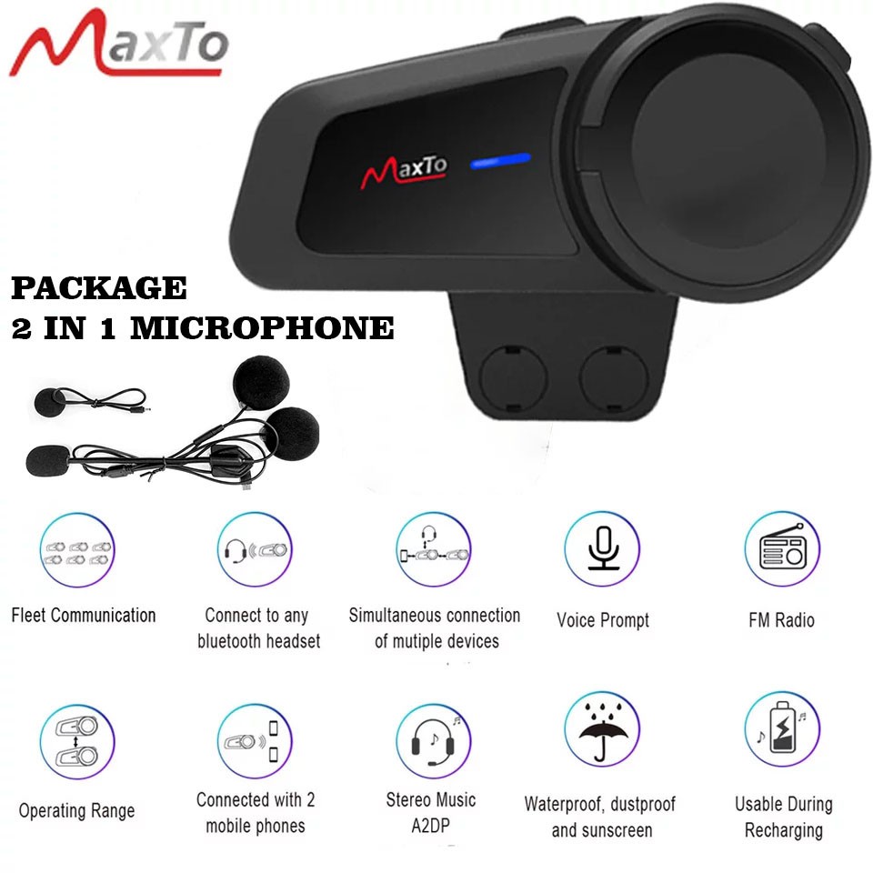 Maxto M2 motor motorcycle bike intercom Maxto M2 interphone helm 6 rider call 1000m 1km bukan sena parani packtalk v6 v4 bt-s2-1