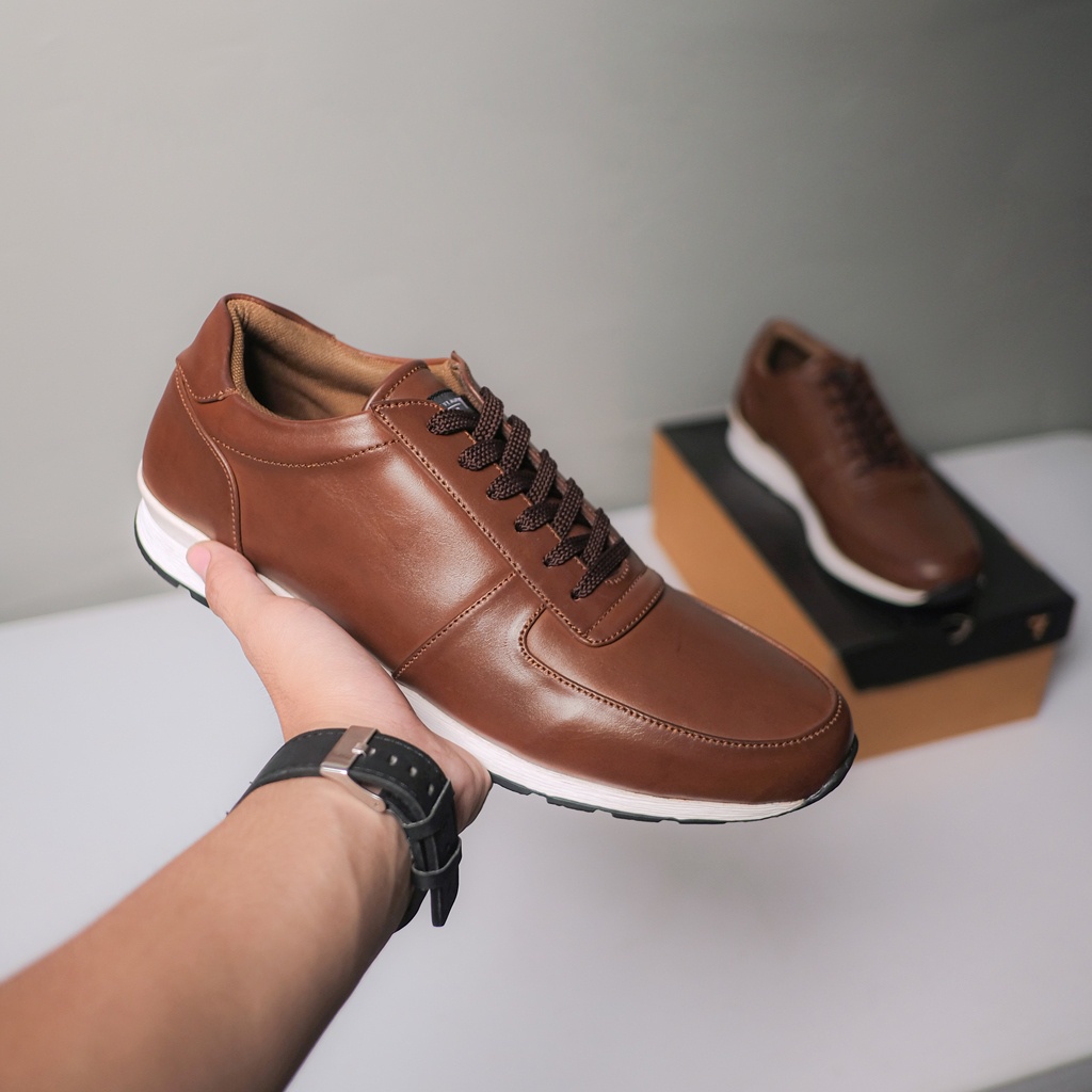 ALLEGRO LIGHT BROWN ORIGINAL x REYL MAN Sepatu Sneakers Coklat Pria Kets Tali Casual Jalan Santai Hangout Main Kondangan Kuliah Sporty Distro Fashion Simple Sport Shoes Semi Kulit Premium Skate Footwear Big Size Jumbo Ukuran Besar 44 Keren Terbaru Branded