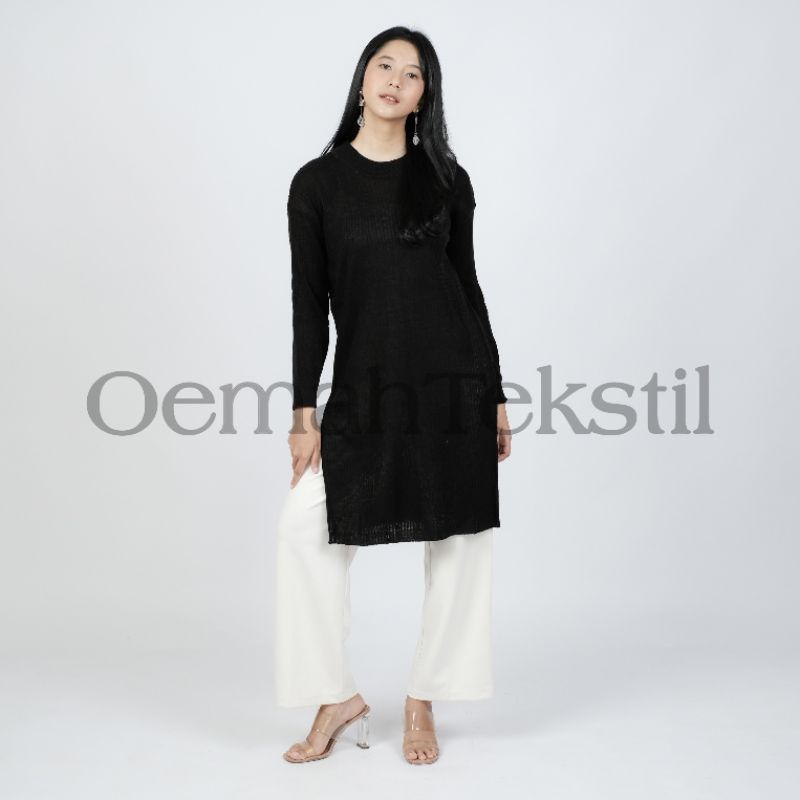 Oemah Tekstil Cardigan Rajut Tunik Wanita Polos Premium Warna Hitam