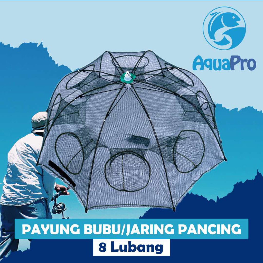 Aquapro Payung Bubu 8 Lubang Jaring Jebakan Perangkap Udang Ikan Kepiting Model Payung 8 Lubang