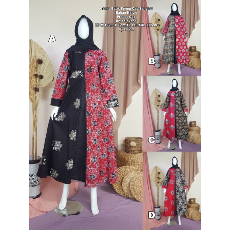 Gamis Batik Sanghai + furing proses CAP Size to XXL