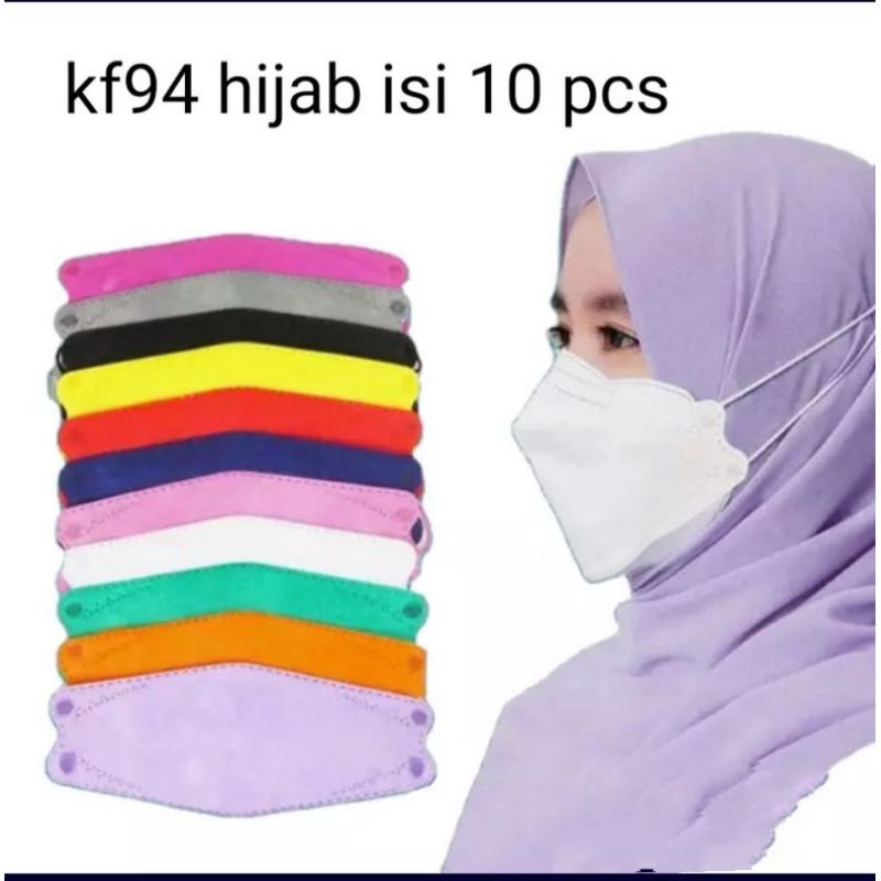 isi 10Pcs Masker Mulut KF94 EVO HIJAB Headloop Tebal Dewasa IMPORT PREMIUM Quality 4PLY