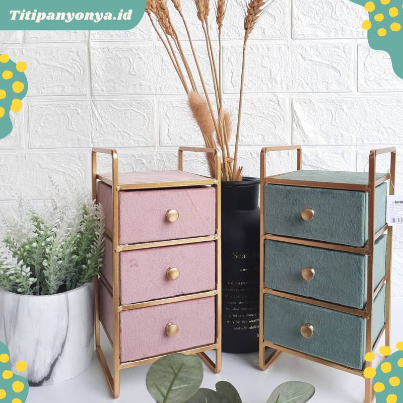Kotak Tempat Perhiasan Jewelry Organizer Box Drawer Aksesoris Gold 3 Susun Informa