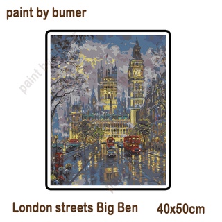 【PBN】 paint by number kit lukisan cat minyak kanvas diy painting by number frameless 40x50cm Big Ben on the streets of London