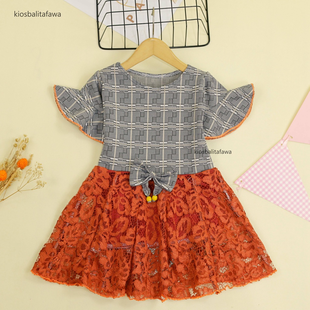 Dress Brokat Laura uk 1-2 Tahun / Dres Baju Anak Perempuan Motif Gaun Pesta Import Quality Brukat