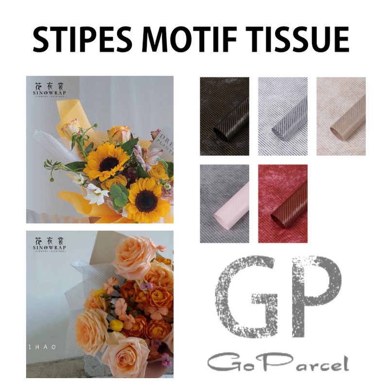 ( 5 Lembar ) STRIPES MOTIF TISSUE - FLOWER WRAPPING PAPER TISSUE STRIPES GARIS KERTAS BUNGA PEMBUNGKUS WATERPROOF BUKET KARANGAN BUNGA