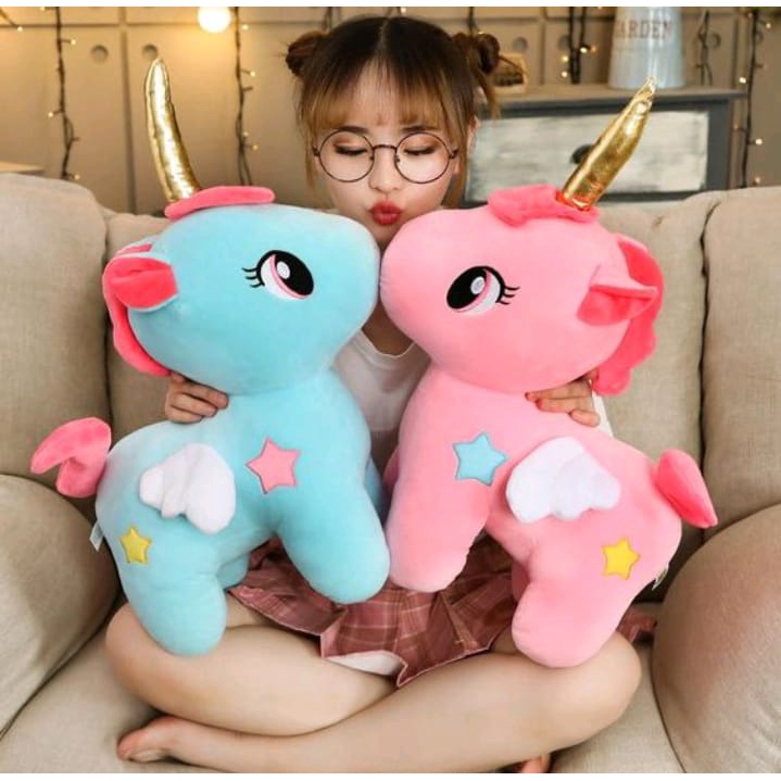 Boneka Kuda Pony Unicorn Poni Bertanduk Ukuran L T: 35 cm Bahan Halus Lembut Dacron Murni