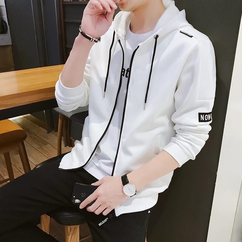 JAKET SWEATER PRIA HOODIE COWOK LENGAN PANJANG NOW FASHION KEKINIAN DISTRO