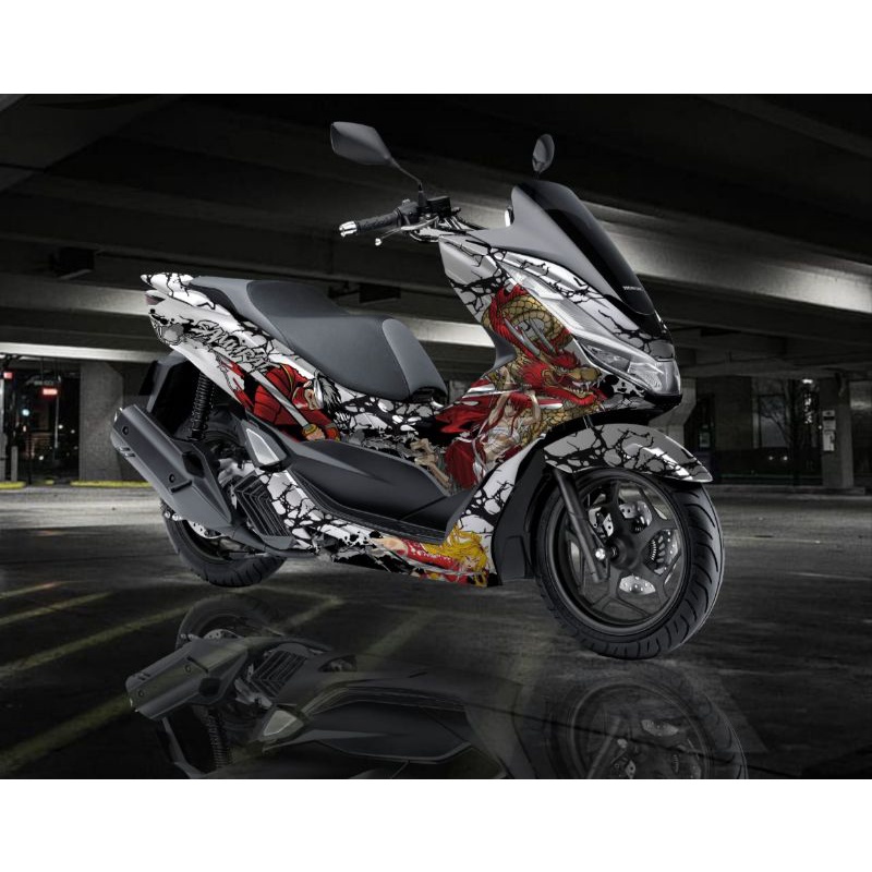STICKER DECAL HONDA PCX 160 SAMURAI DRAGON WHITE GRAFIS