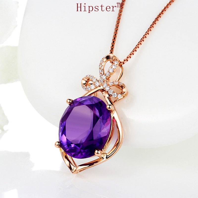 Top-Selling Product Fashion Luxurious Style Amethyst Full Diamond Pendant 18K Gold Necklace