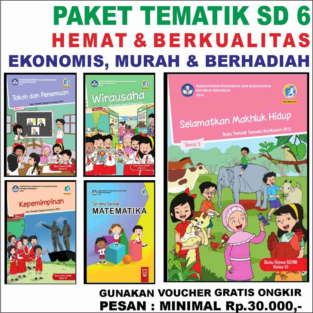 BUKU PAKET HEMAT TEMATIK SD Kelas 6 MURAH + KuncI Jwb Tema 1 2 3 4 5 6 7 8 9 K13 Rev. 2018 UJI SOAL 