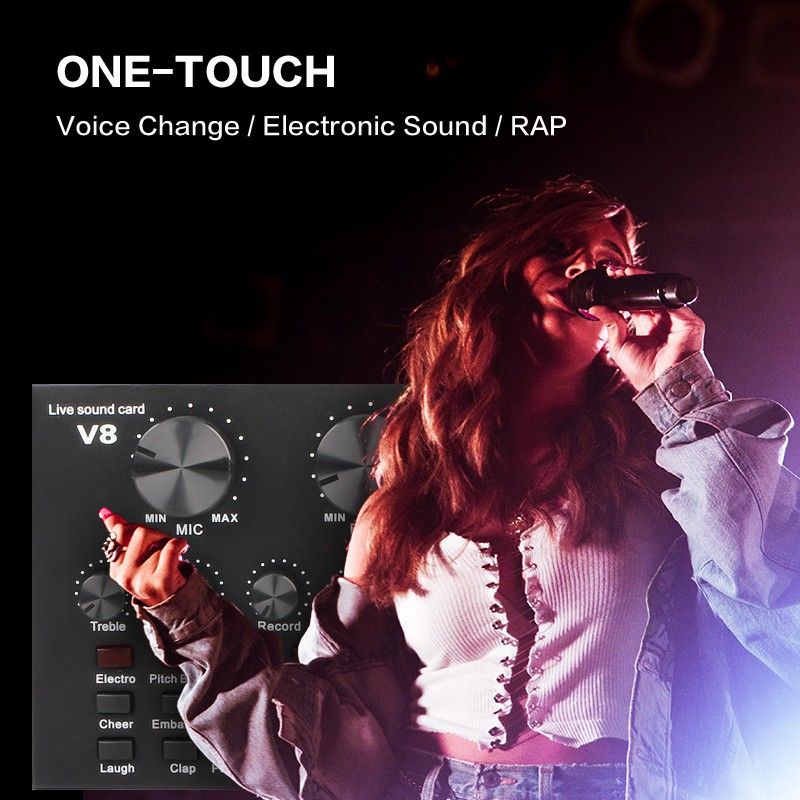 SoundCard V8 mixer Audio untuk HP dan PC Sound Card V8 live Broadcast Streaming Karaoke Smule