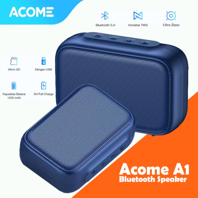 Acome A1 Speaker Bluetooth 5.0 Portable Ultra Bass TWS Garansi 1 Tahun