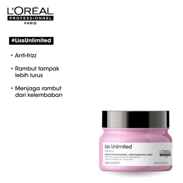 LOREAL Serie Expert Liss Unlimited Shampoo & Hair Mask Set - Perawatan Rambut Kusut Keriting-5