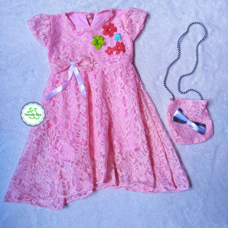 Dress brokat anak 2 3 tahun gaun anak brokat brukat lucu bonus brokatia tas by fatonah shop