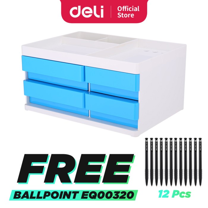

READY Deli Desk Organizer Organiser Plastik 4 laci EZ250X0 - Biru DISKON