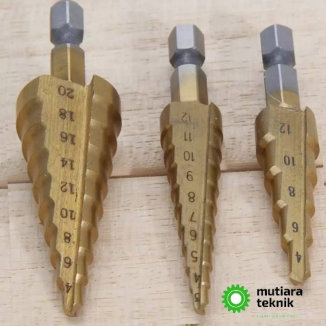 Mata Bor Besi Mata Bor Piramid Mata Bor Pagoda 4mm - 20mm Set 3pcs Bor Step Shank 1/4 Inch