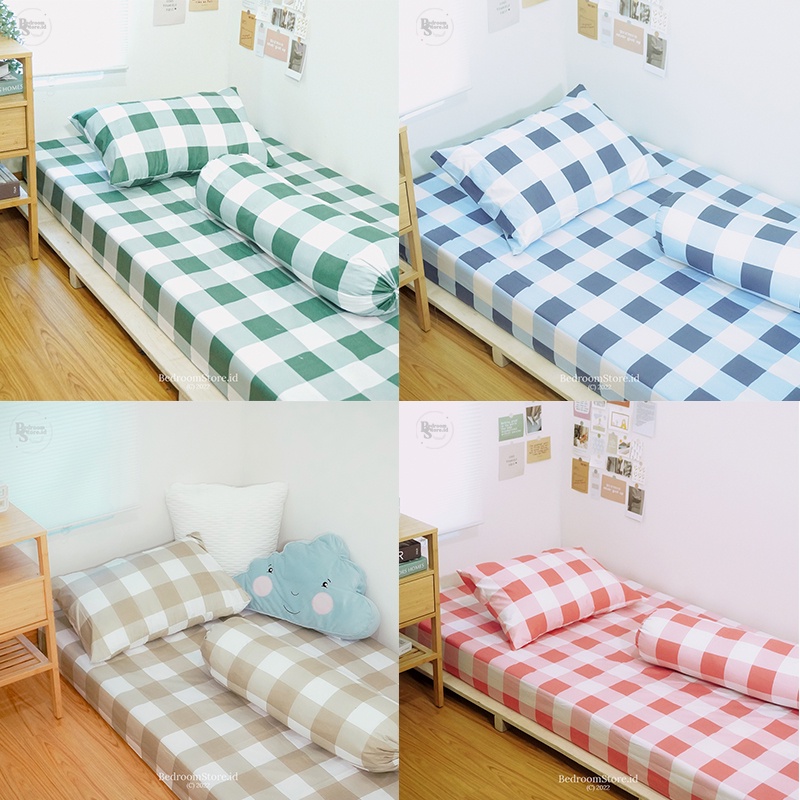 SPREI/SEPRAI HOMEMADE MOTIF EMILY KOTAK/GRID UK 90/140/180/160/120 KOREAN STYLE AESTETHIC KATUN DISPERSE || TINGGI 20CM