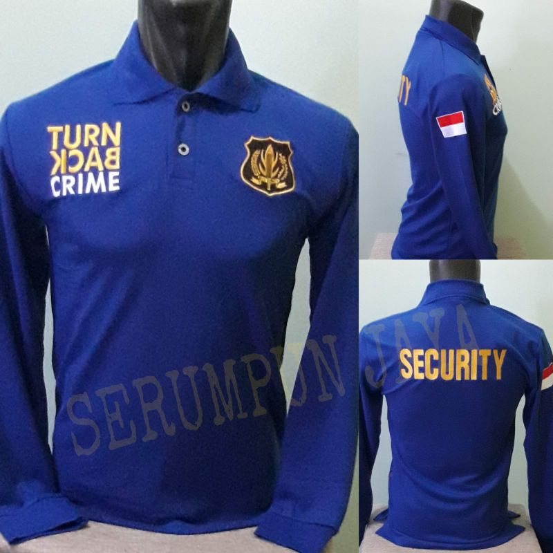 KAOS TBC BIRU SECURITY LOGO KUNING PANJANG - KAOS KERAH BIRU TBC LOGO KUNING FULL BORDIR