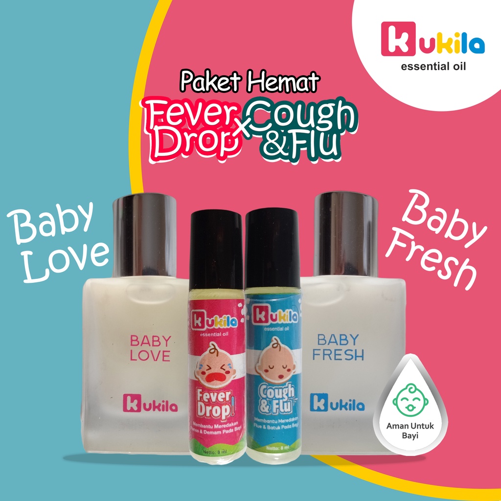 Kukila Paket Complete Essential Oil Cough N Flu, Fever Drop, Kukila Baby Parfum Baby Love, Baby Fres