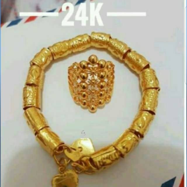 Gelang tangan plus cincin dilapisi emas 34 k