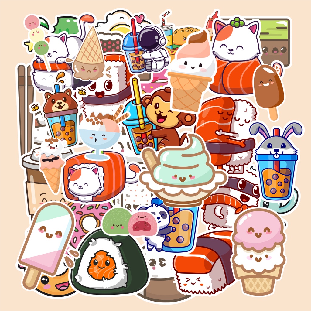 

(random)cetak murah stiker satuan tema KAWAII FOOD