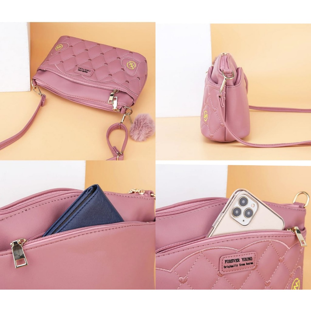 TAS SELEMPANG WANITA KULIT PINK KECIL IMPORT BATAM MURAH SLING BAG KOREA FASHION CEWEK SKAYA TA362P3