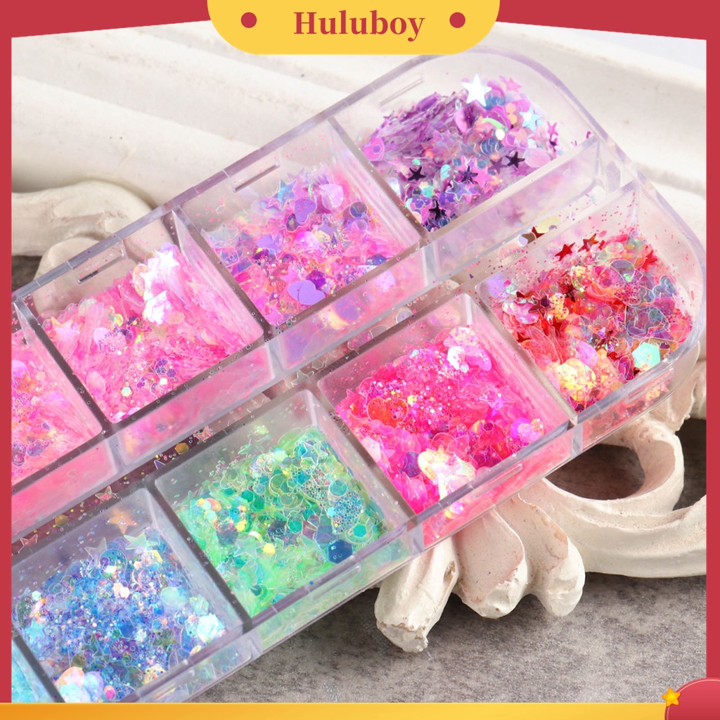 Huluboy Huluboy♡ Ornamen Stiker Kuku 12 Grids / Box Bentuk Bulan Bintang Bahan Plastik