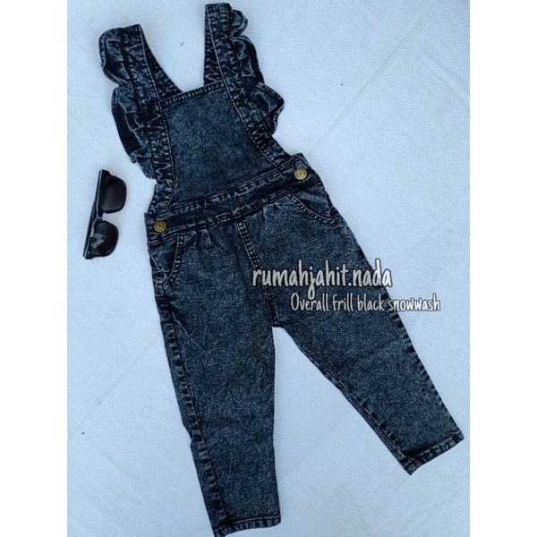 Overall frill jeans snow wash