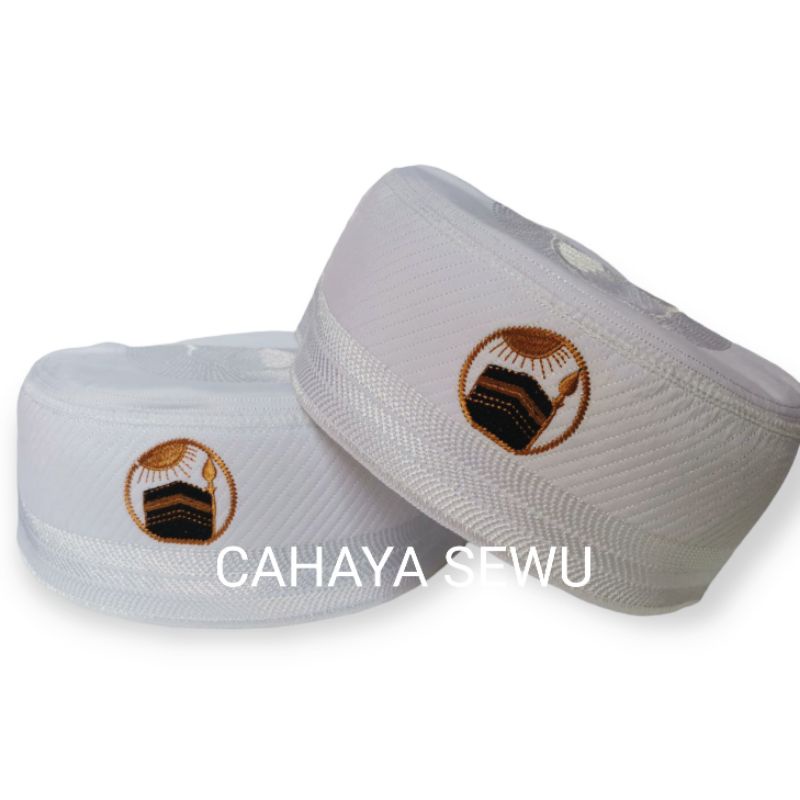 Peci Putih Halus Super Lembut Madinah Putih Haji Kopiah Logo Ka'bah Songkok
